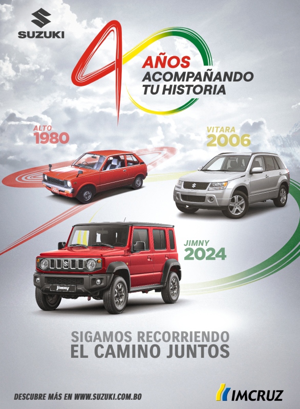 Infografía informativa sobre la trayectoria de Suzuki en Bolivia.